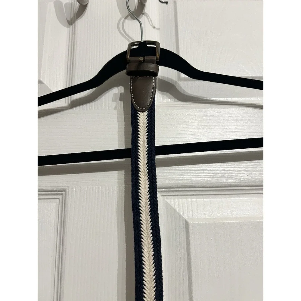 Oshkosh‎ B'Gosh Boys Size Medium Braided Woven Belt Navy Blue White Faux Leather